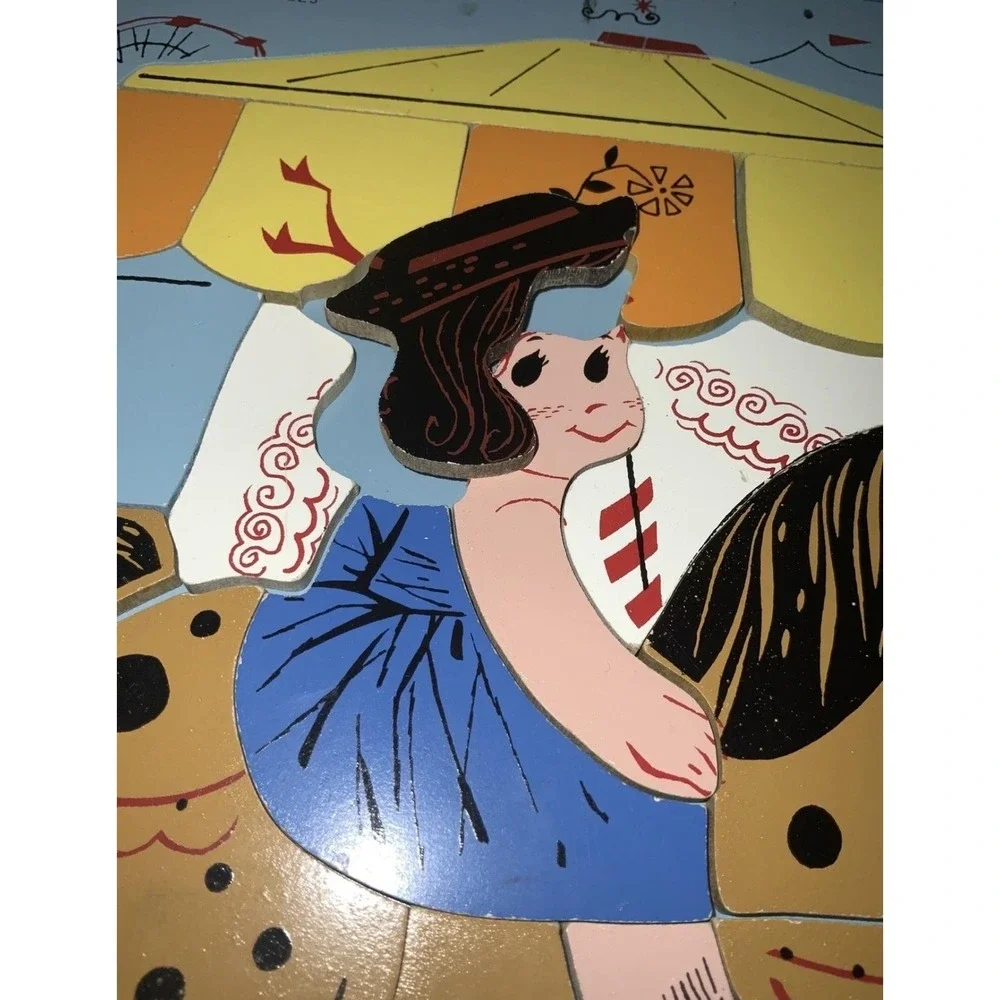 Vintage 1973 Playskool Carousel Horse Inlaid Woodboard Tray Puzzle 21 Piece‎
